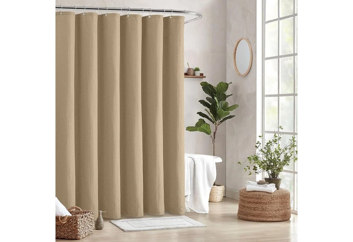 Diwzbyn Duschvorhang Waffelstoff Beige Wasserabweisend 180 cm