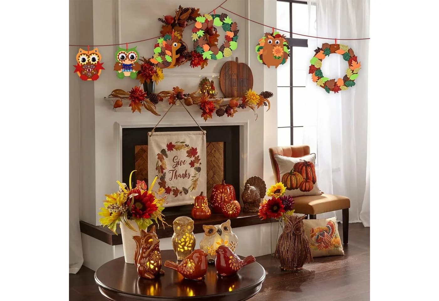 Bomiclss Hängedekoration Bastelset Herbst DIY Eulen Igel Kranz Bunt