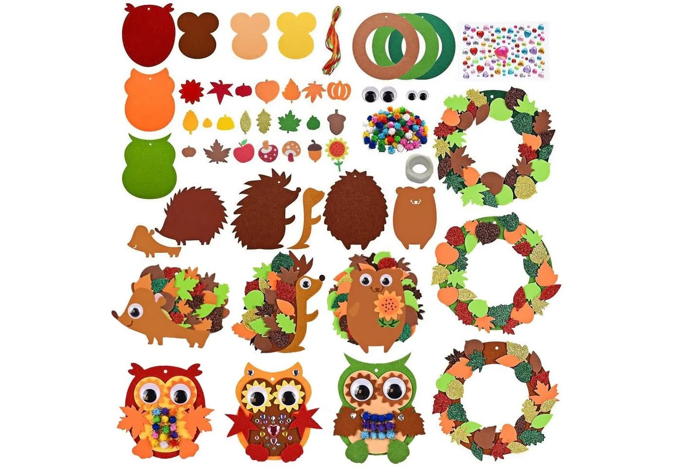 Bomiclss Hängedekoration Bastelset Herbst DIY Eulen Igel Kranz Bunt - Bild 2