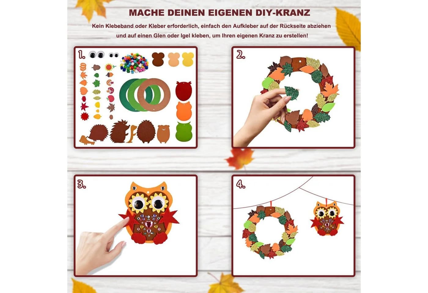 Bomiclss Hängedekoration Bastelset Herbst DIY Eulen Igel Kranz Bunt - Bild 3