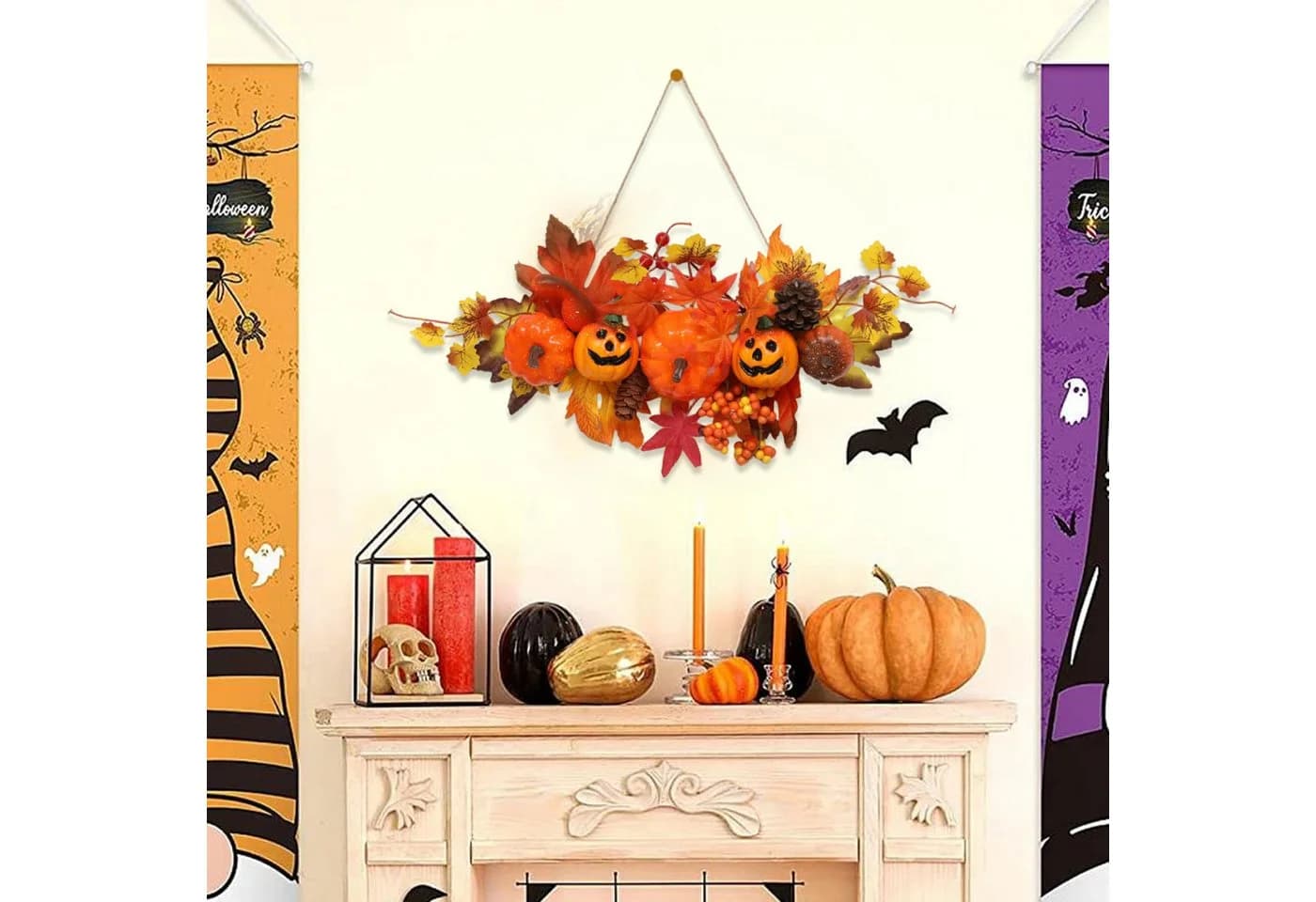 Sorvyzxn Dekokranz Halloween Hängedeko Herbstdeko Kürbis Ahornblatt Türdeko - Bild 3
