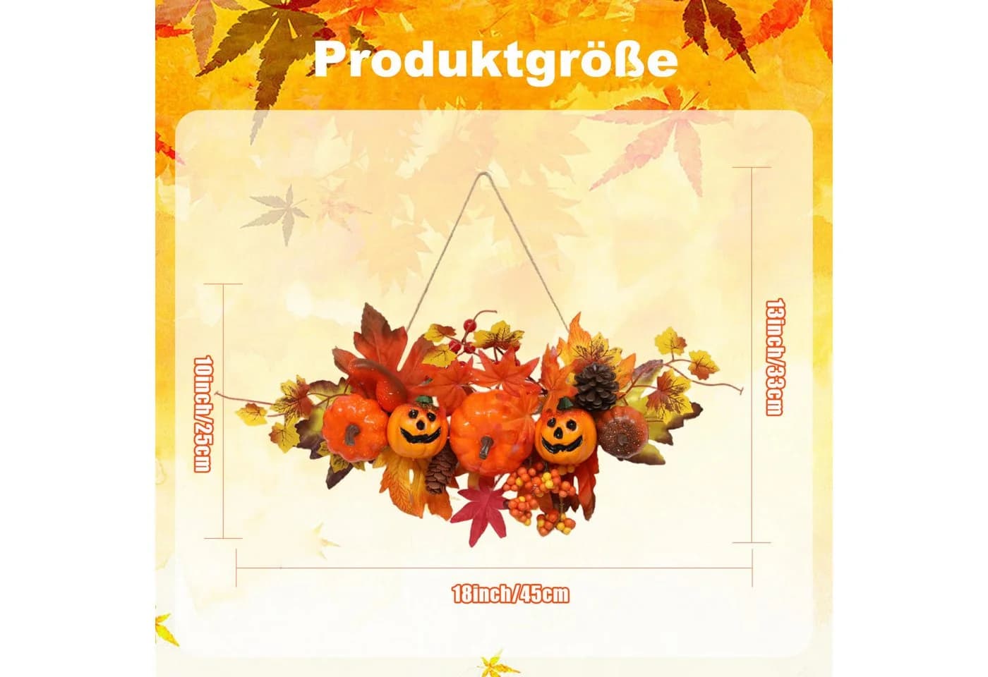 Sorvyzxn Dekokranz Halloween Hängedeko Herbstdeko Kürbis Ahornblatt Türdeko - Bild 4