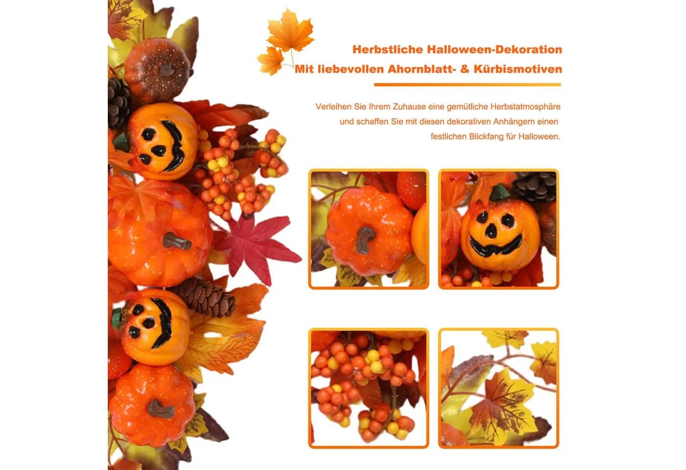 Sorvyzxn Dekokranz Halloween Hängedeko Herbstdeko Kürbis Ahornblatt Türdeko - Bild 5