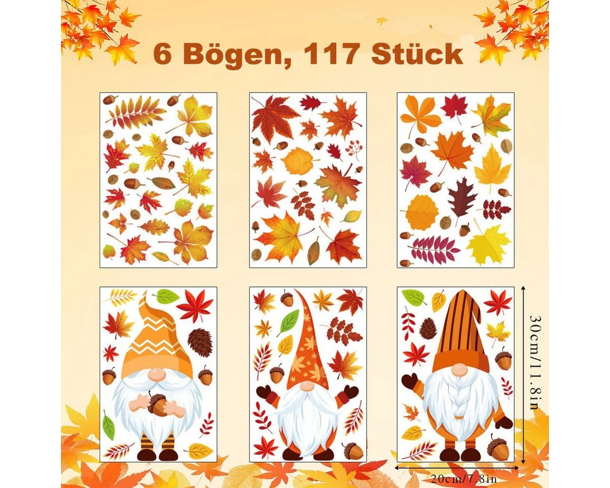 Sorvyzxn Fenstersticker Herbst 6 Bögen Statische Aufkleber