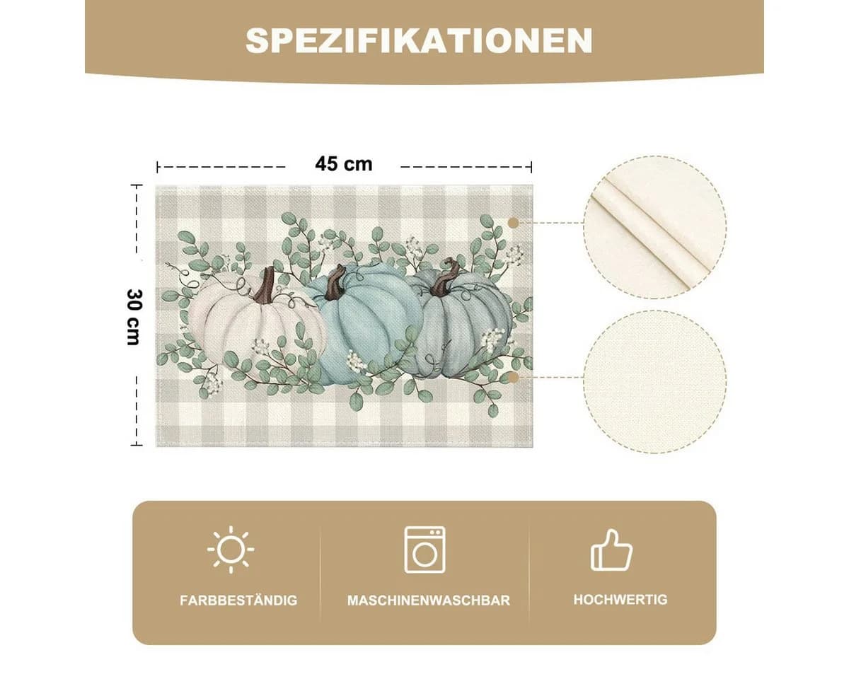 Bomiclss Platzset Herbst 4er Set mit Kürbis und Eukalyptusblättern - Bild 5