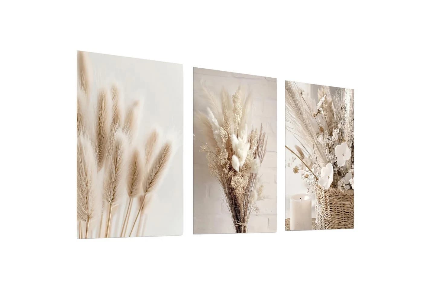 Zyronn Wandbild Boho Pampasgras Beige Leinwandbild 3er Set - Bild 2