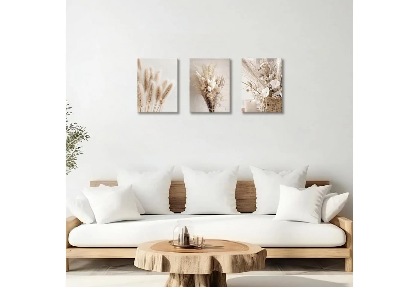 Zyronn Wandbild Boho Pampasgras Beige Leinwandbild 3er Set - Bild 4