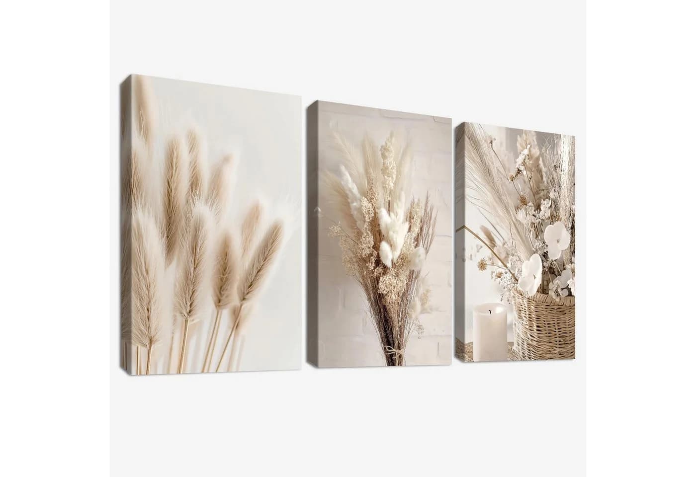 Zyronn Wandbild Boho Pampasgras Beige Leinwandbild 3er Set - Bild 5