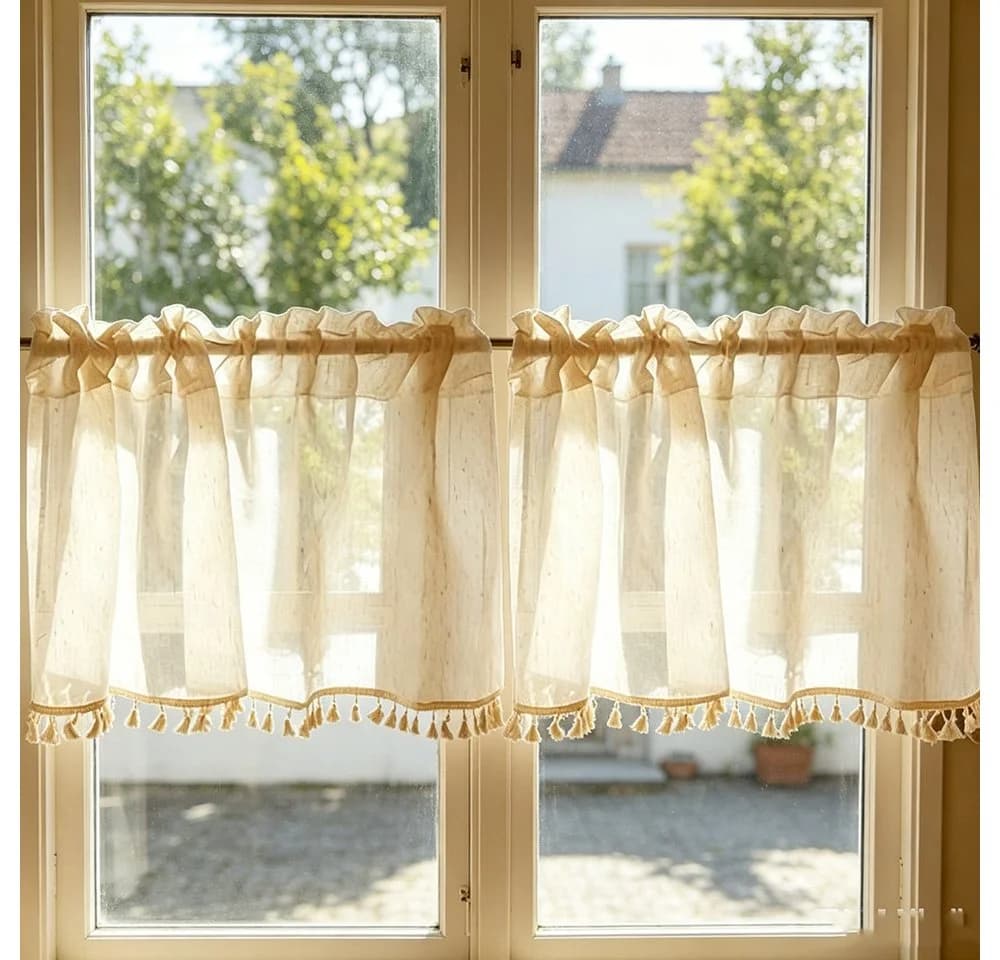 Zyronn Schiebegardine Netzvorhang Leinen-Look Beige Boho