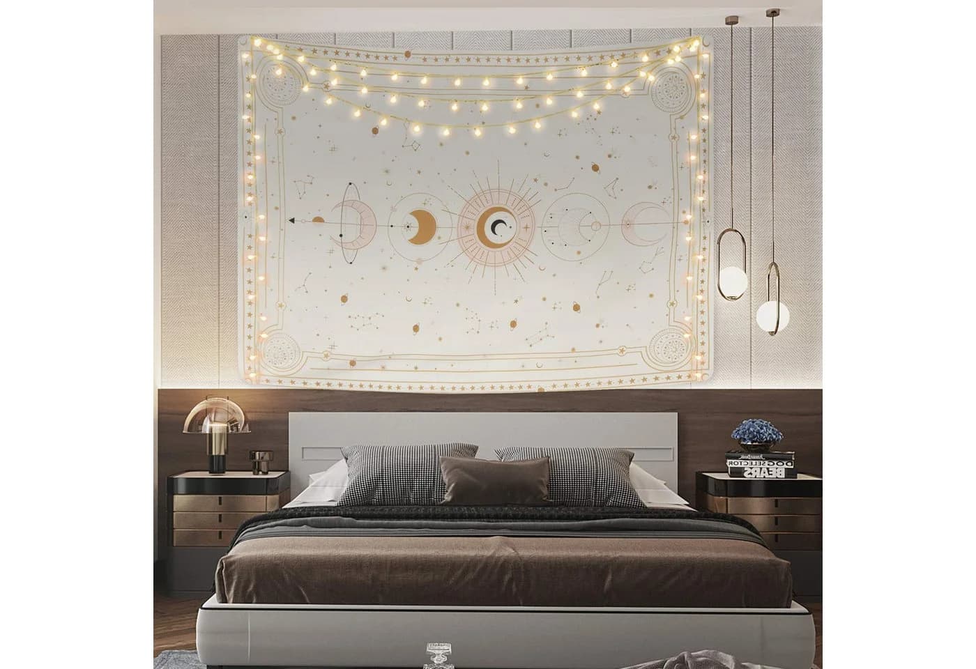 Zyronn Wandteppich Mondphasen Retro Astrologie Beige Schwarz Weiß - Bild 4