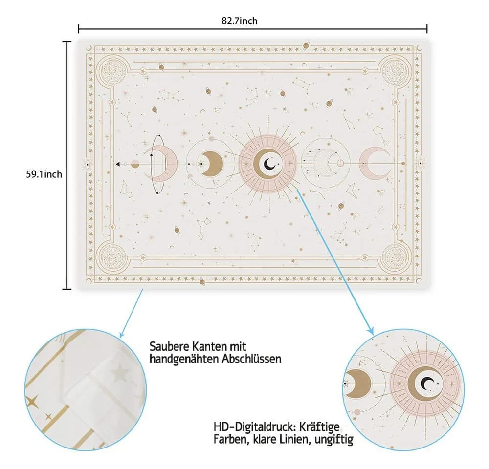Zyronn Wandteppich Mondphasen Retro Astrologie Beige Schwarz Weiß - Bild 5
