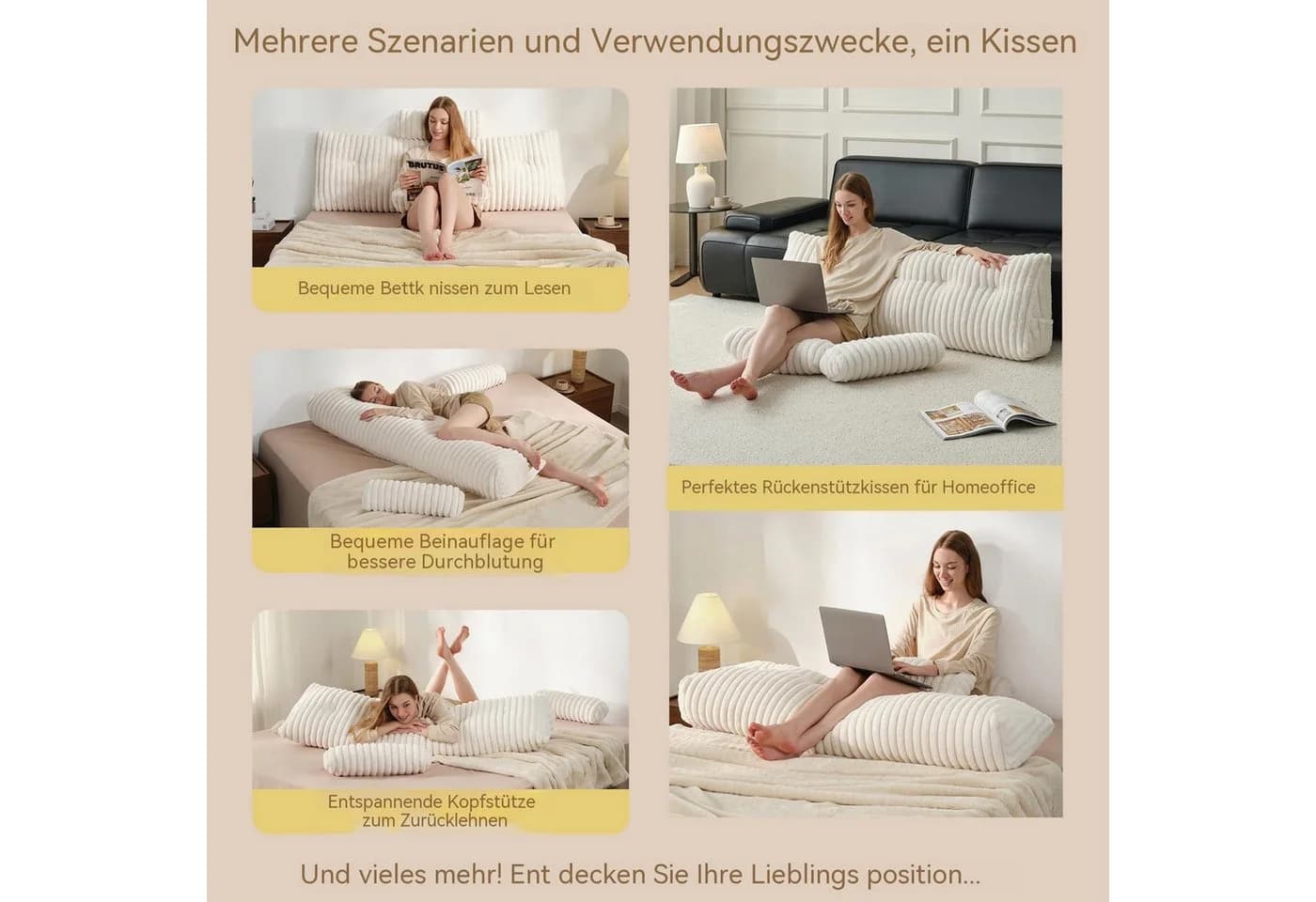 Zyronn Rückenkissen Cord-Wedge-Kissen Grau