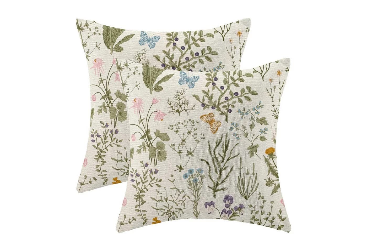 Dekorative Kissenhüllen Salbeigrün Rosa Blumen 45x45 cm Leinen-Optik - Bild 2