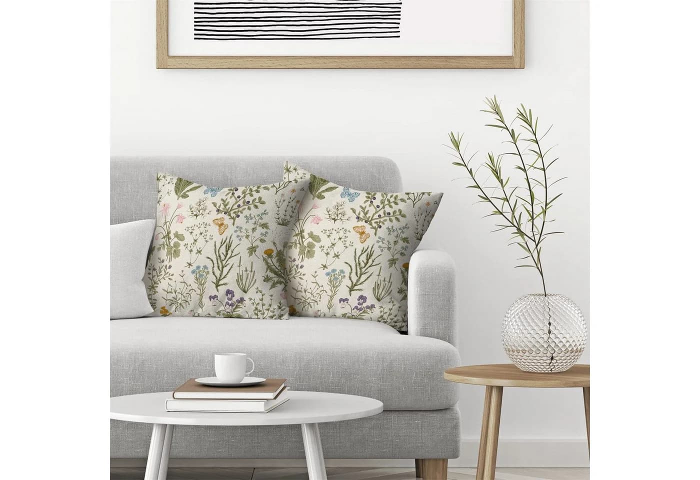 Dekorative Kissenhüllen Salbeigrün Rosa Blumen 45x45 cm Leinen-Optik - Bild 3