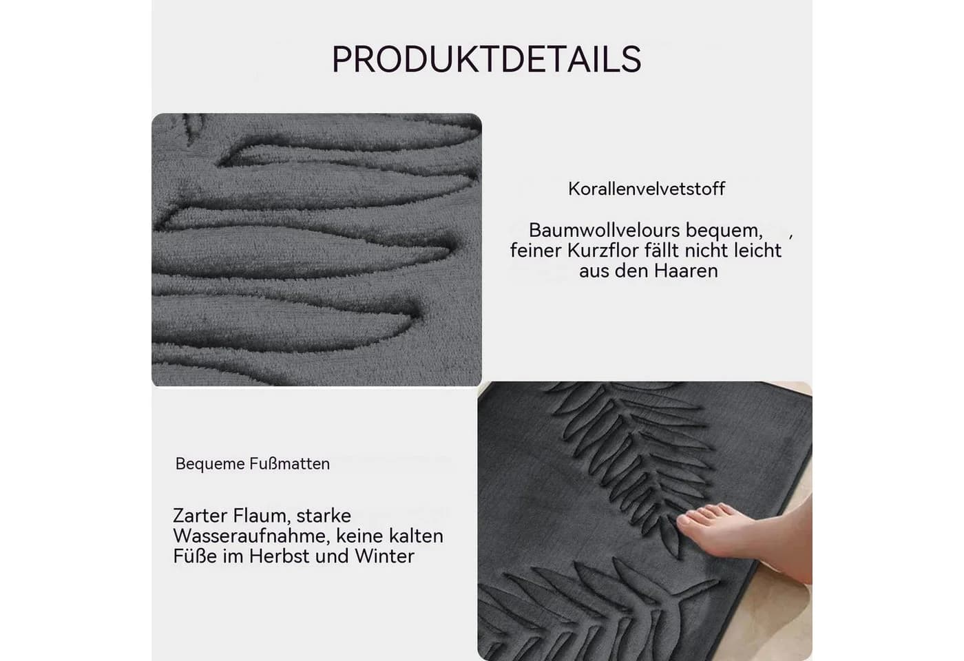 Diwzbyn Badematte Memory-Schaum Grün Blättermotiv - Bild 5
