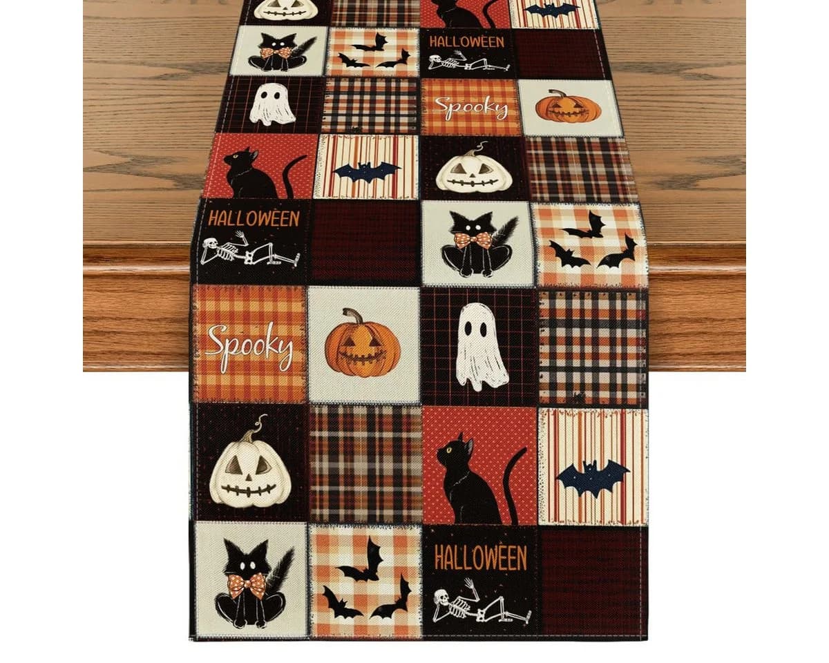 Bomiclss Tischläufer Halloween Schwarz Katze Kürbis Fledermaus - Bild 2