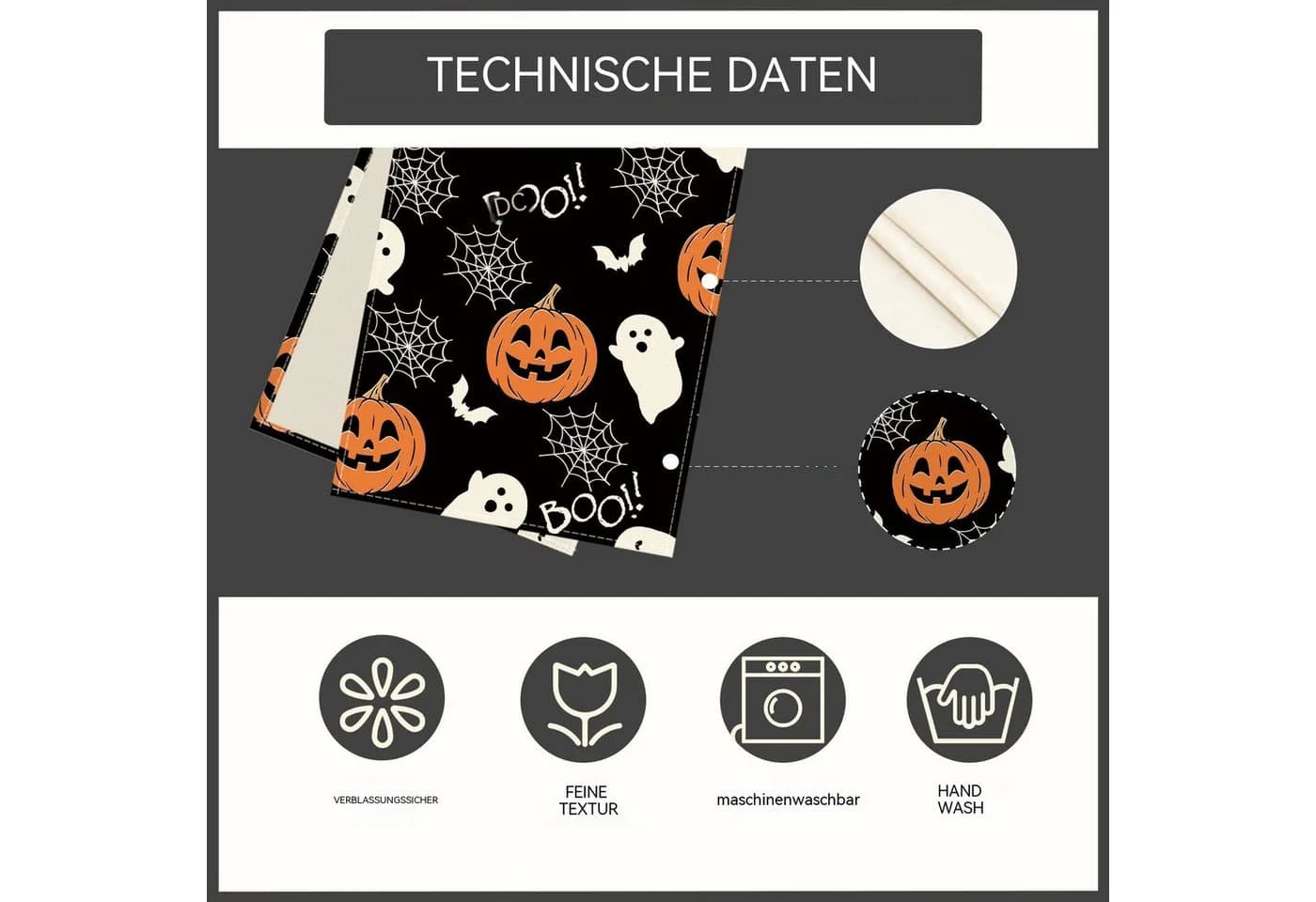 Sorvyzxn Tischläufer Halloween Leinen Kürbis-Geister-Motiv