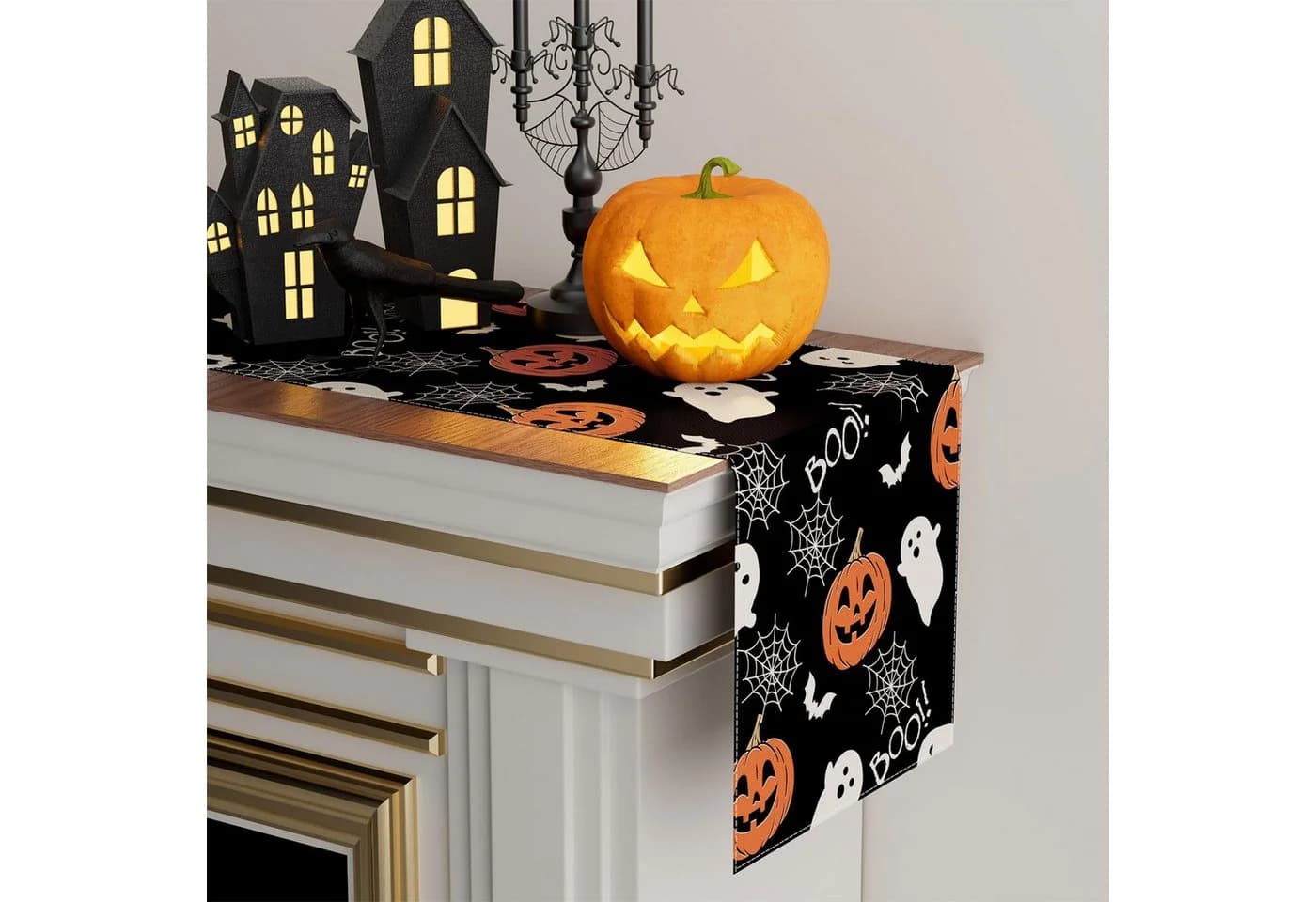 Sorvyzxn Tischläufer Halloween Leinen Kürbis-Geister-Motiv - Bild 4