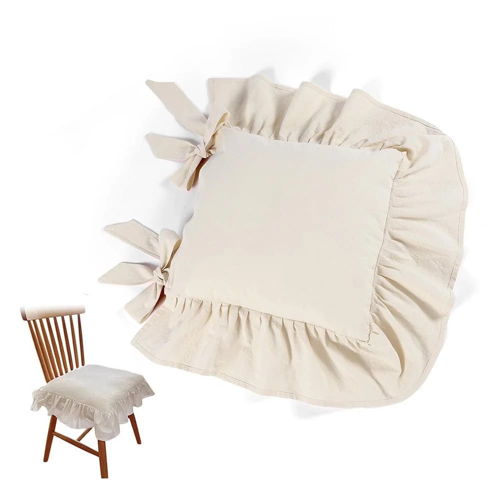 Diwzbyn Stuhlkissenbezug Beige Rüschen & Schleifen - Bild 2
