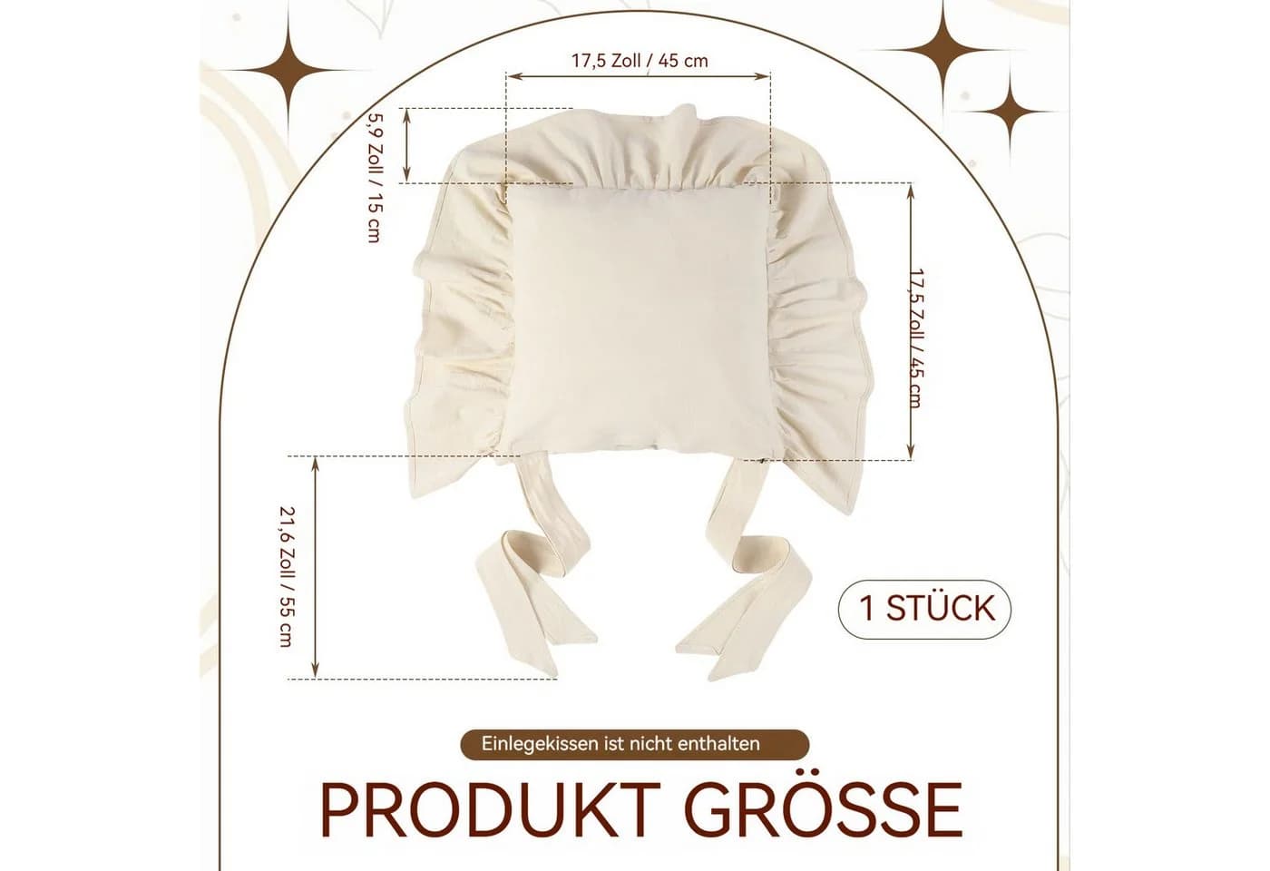 Zyronn Stuhlkissenbezug Landhausstil Beige mit Rüschen & Schleifen