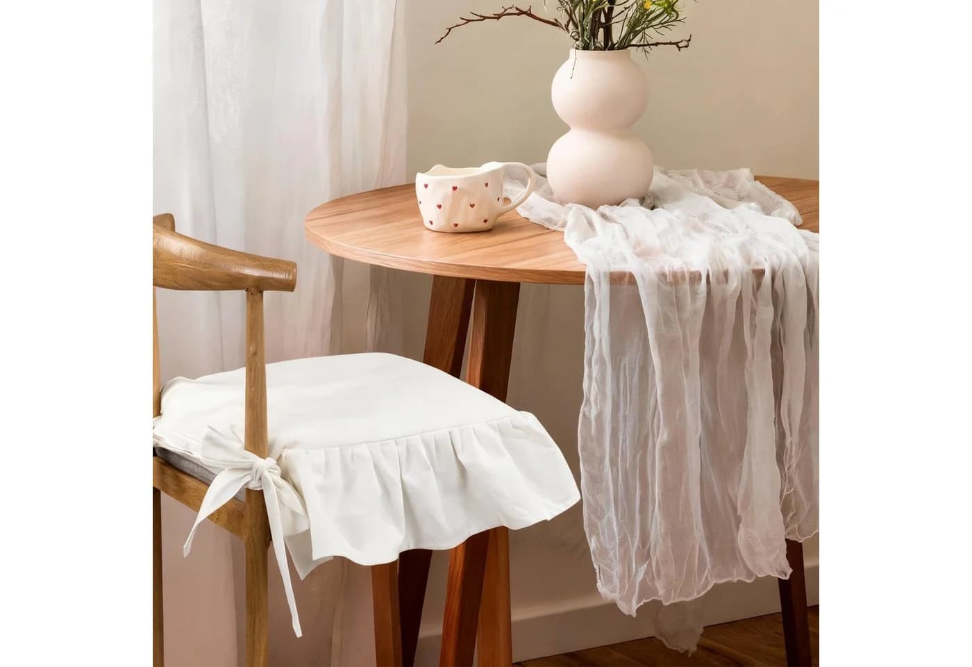 Zyronn Stuhlkissenbezug Landhausstil mit Rüschen & Schleifen Weiß - Bild 5