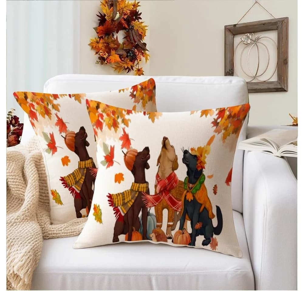 Diwzbyn Kissenbezug 2er Set 45x45 cm Herbstmotiv Hund - Bild 3