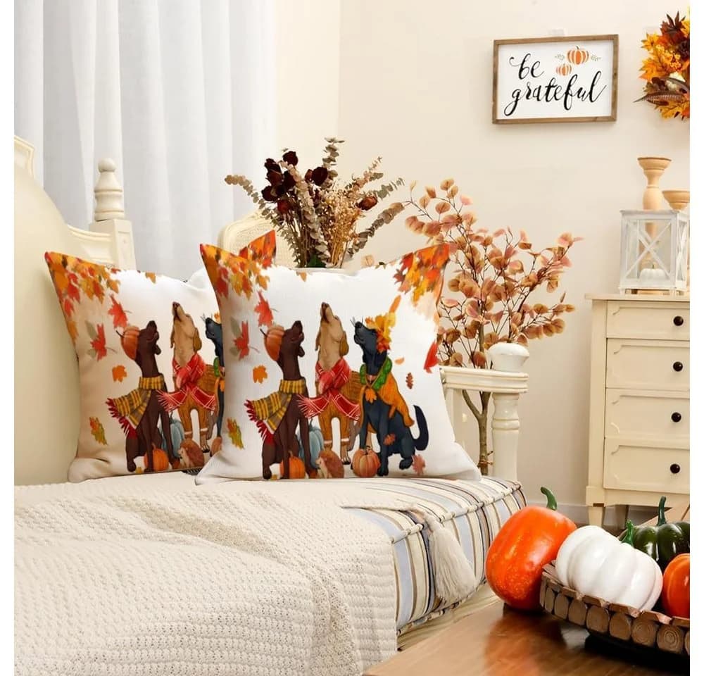 Diwzbyn Kissenbezug 2er Set 45x45 cm Herbstmotiv Hund - Bild 4