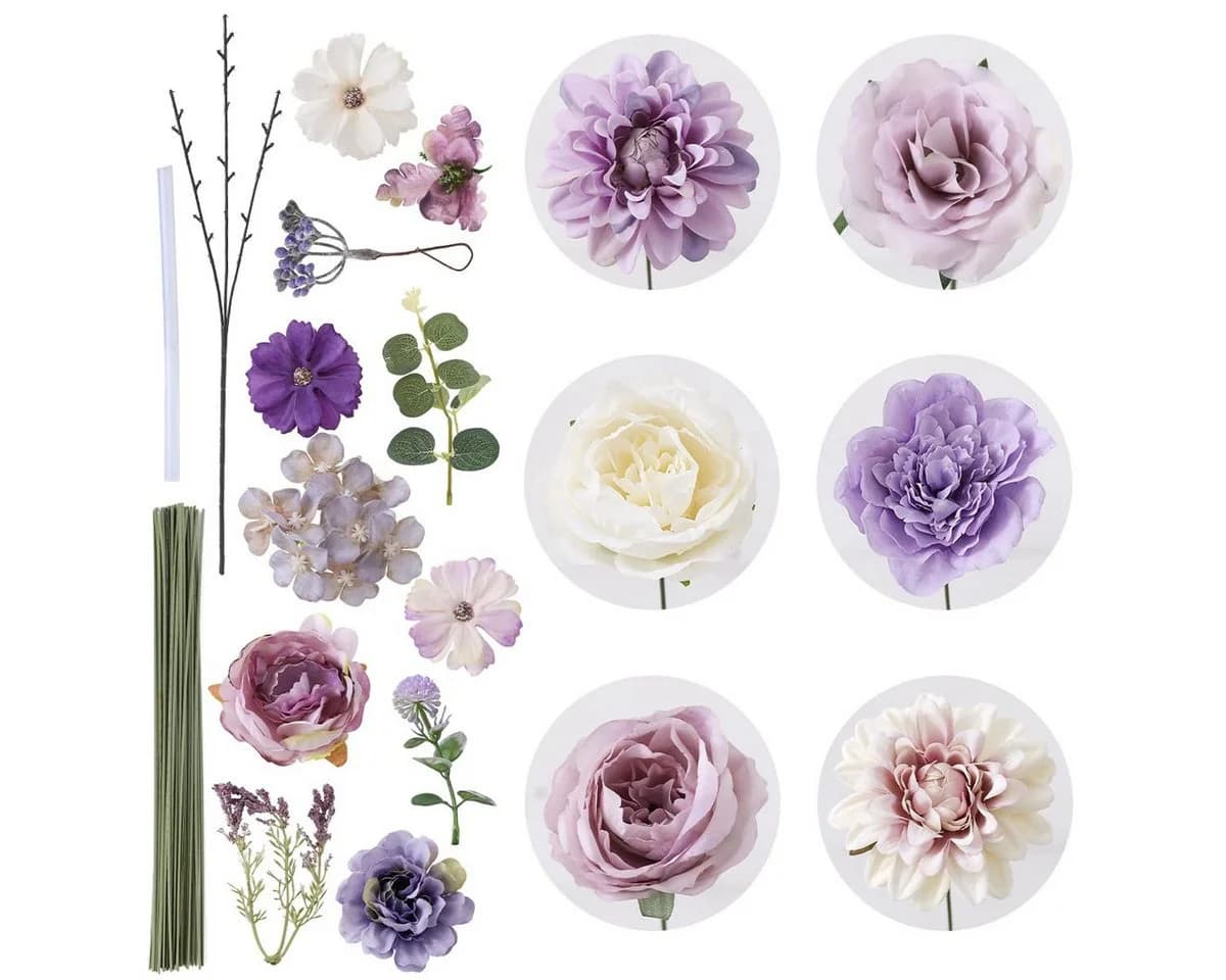 Diwzbyn Künstliches Blumen Set 24-tlg. Seidenblumen Mix für DIY & Deko - Bild 4