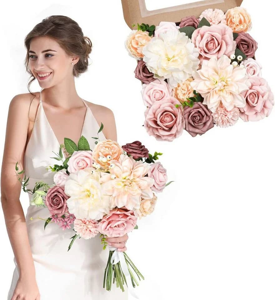 Diwzbyn Künstliche Blumen Set 24-tlg. Seidenblumen Mix Rosa - Bild 2
