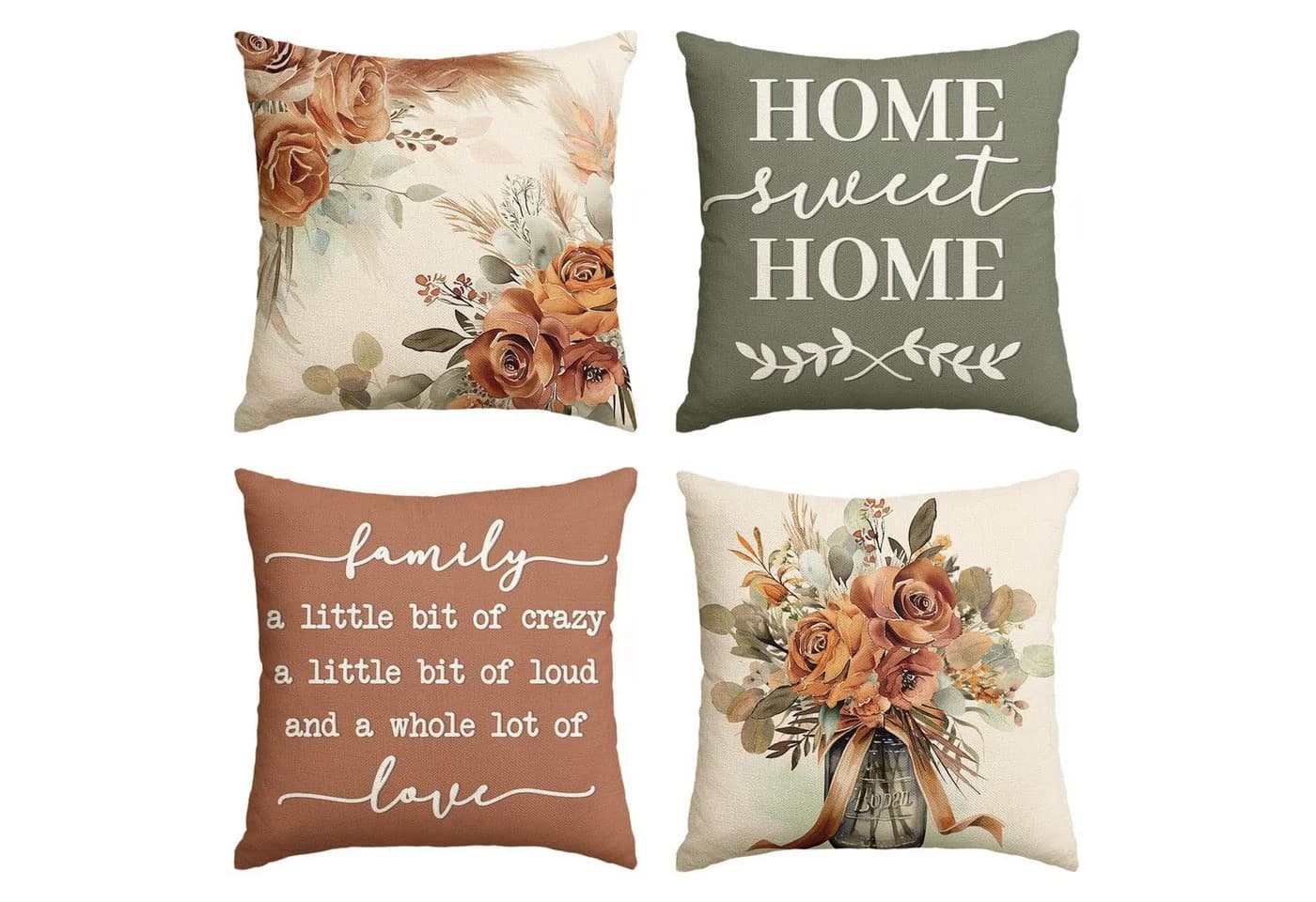 Sorvyzxn Kissenbezüge 4er-Set Herbst Eukalyptus Blumenmotiv Polyester - Bild 2