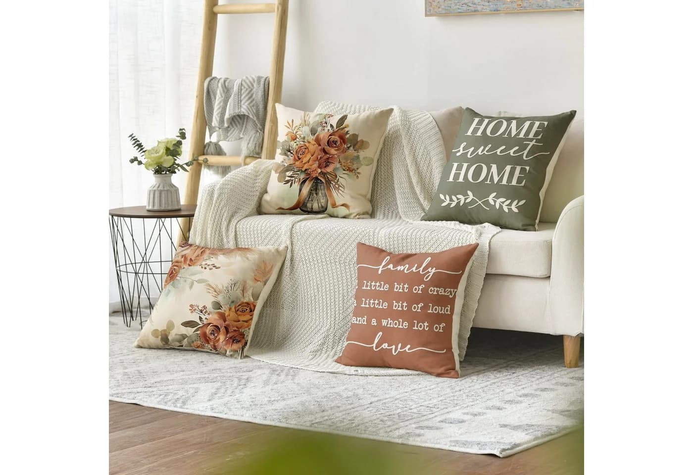 Sorvyzxn Kissenbezüge 4er-Set Herbst Eukalyptus Blumenmotiv Polyester - Bild 3