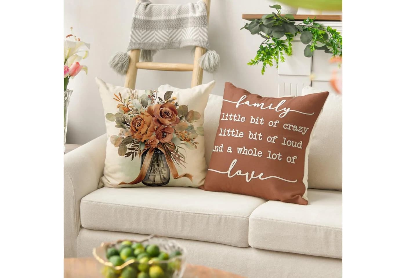 Sorvyzxn Kissenbezüge 4er-Set Herbst Eukalyptus Blumenmotiv Polyester - Bild 4