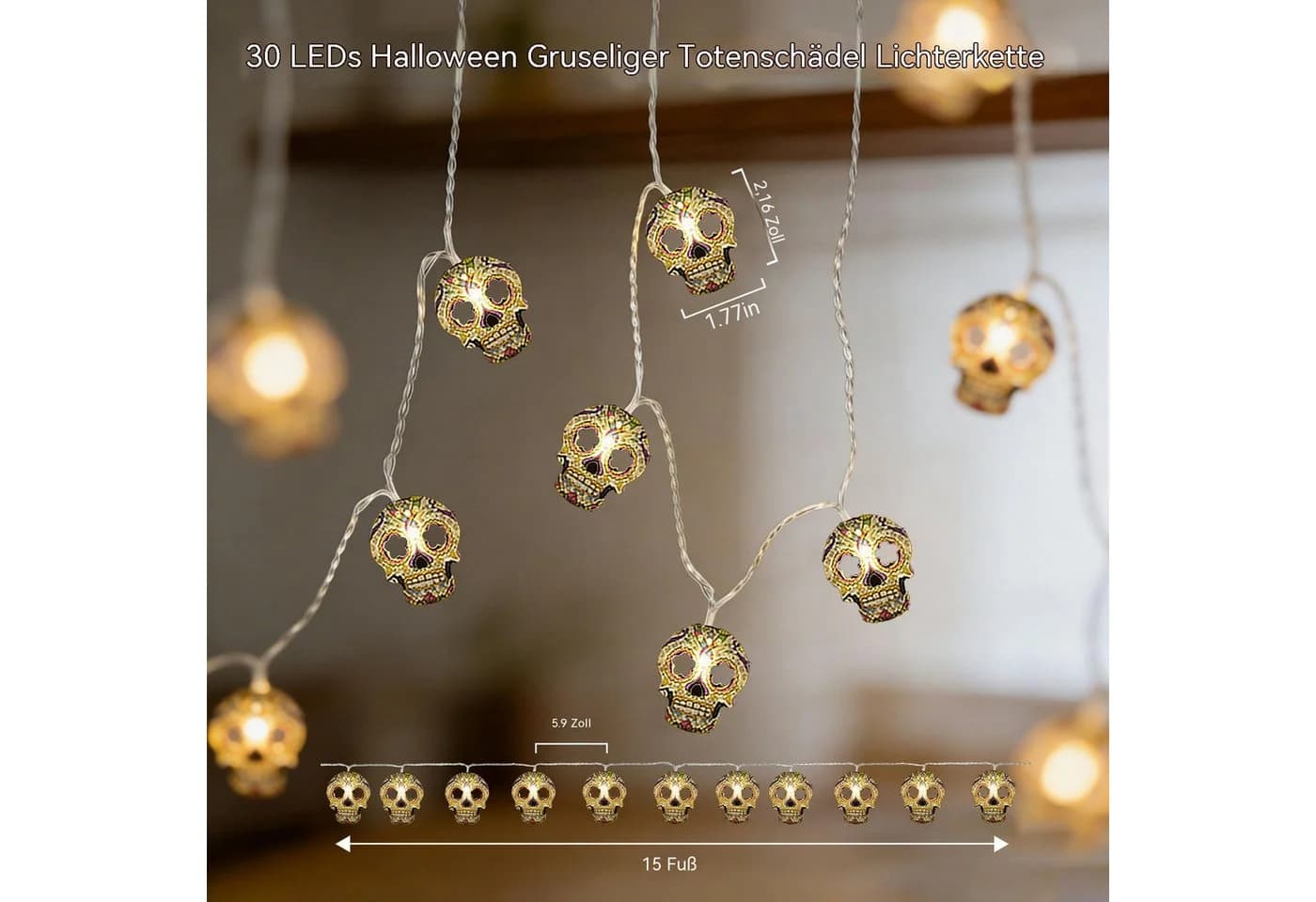 nsihing LED-Lichterkette Halloween Totenkopf 20 LEDs warmweiß - Bild 3