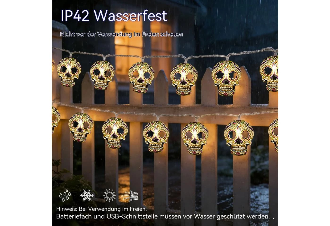 nsihing LED-Lichterkette Halloween Totenkopf 20 LEDs warmweiß - Bild 5