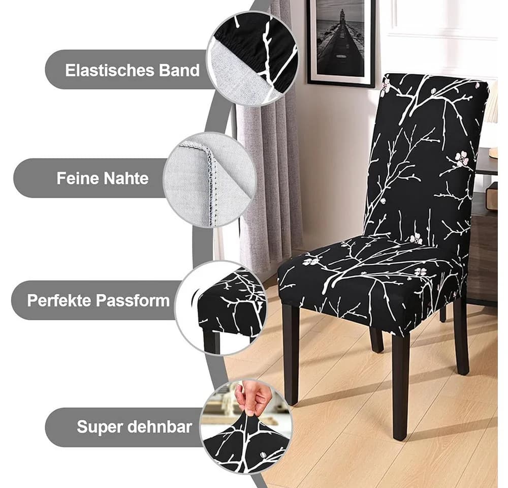 Zaewry Stuhlhusse Schwarz Stretch Polyester Esszimmerstuhlbezug