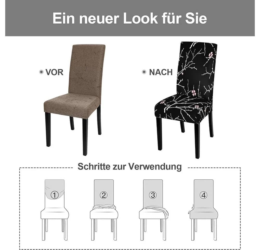 Zaewry Stuhlhusse Schwarz Stretch Polyester Esszimmerstuhlbezug - Bild 3