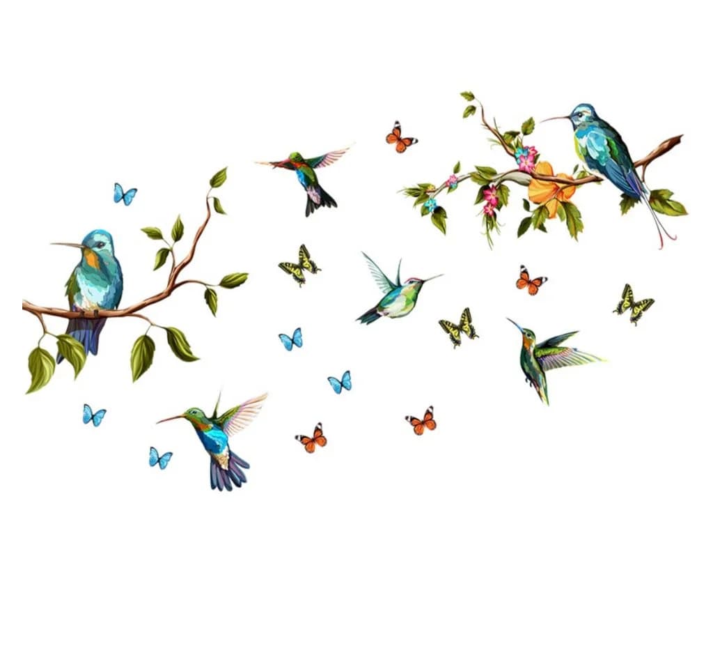 Zyronn Wandtattoo Hängende Rebe Blumen Vögel Schwarz - Bild 2
