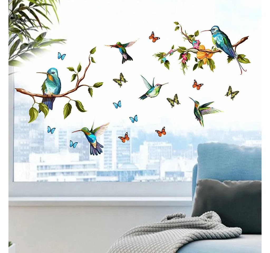 Zyronn Wandtattoo Hängende Rebe Blumen Vögel Schwarz - Bild 5
