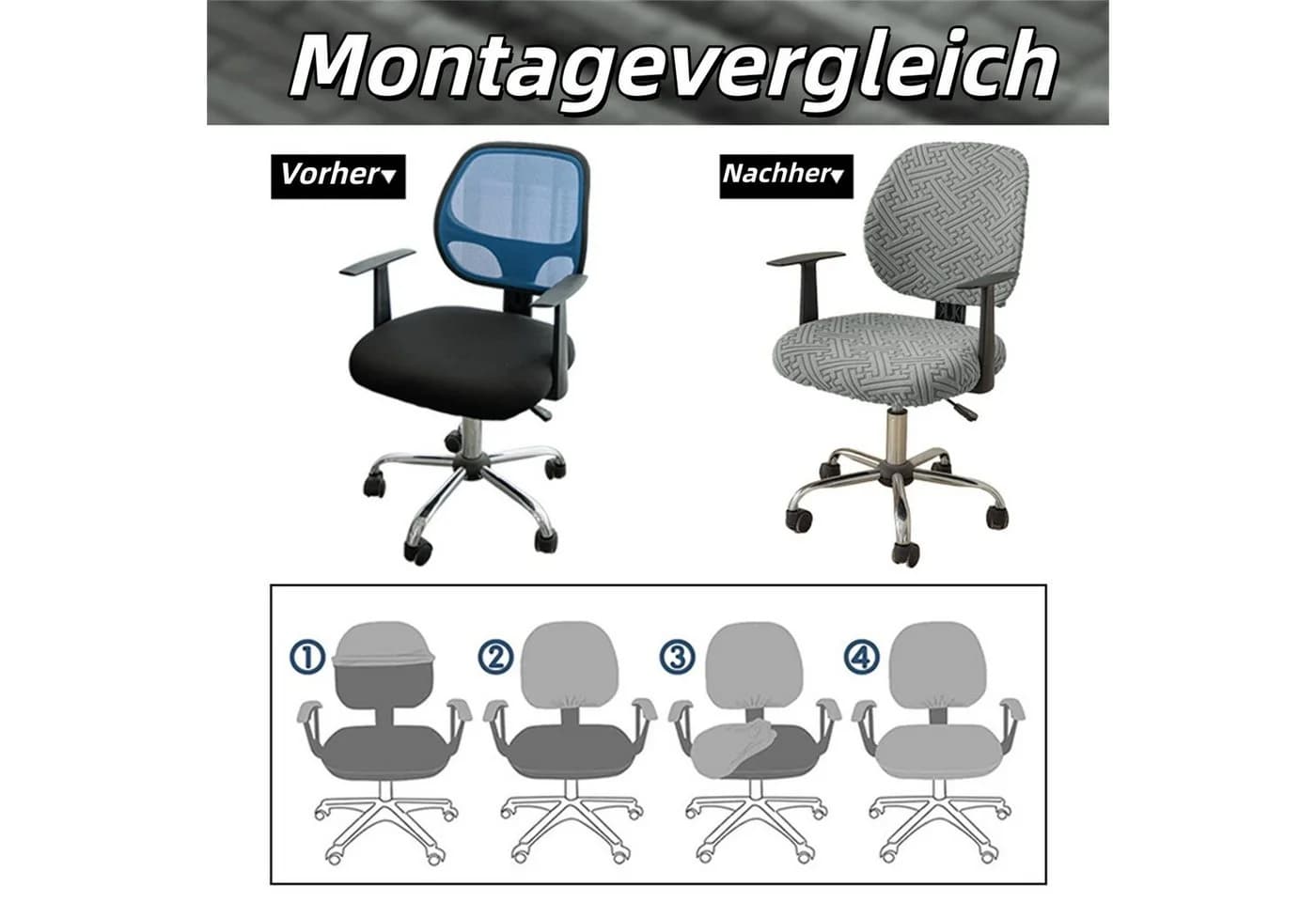 Diwzbyn Stuhlhusse Grau Waschbarer Bürodrehstuhlbezug - Bild 4