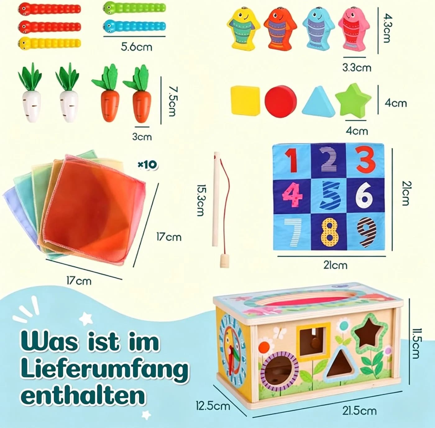 Flintry 6-in-1 Montessori Lernspielzeug aus Massivholz