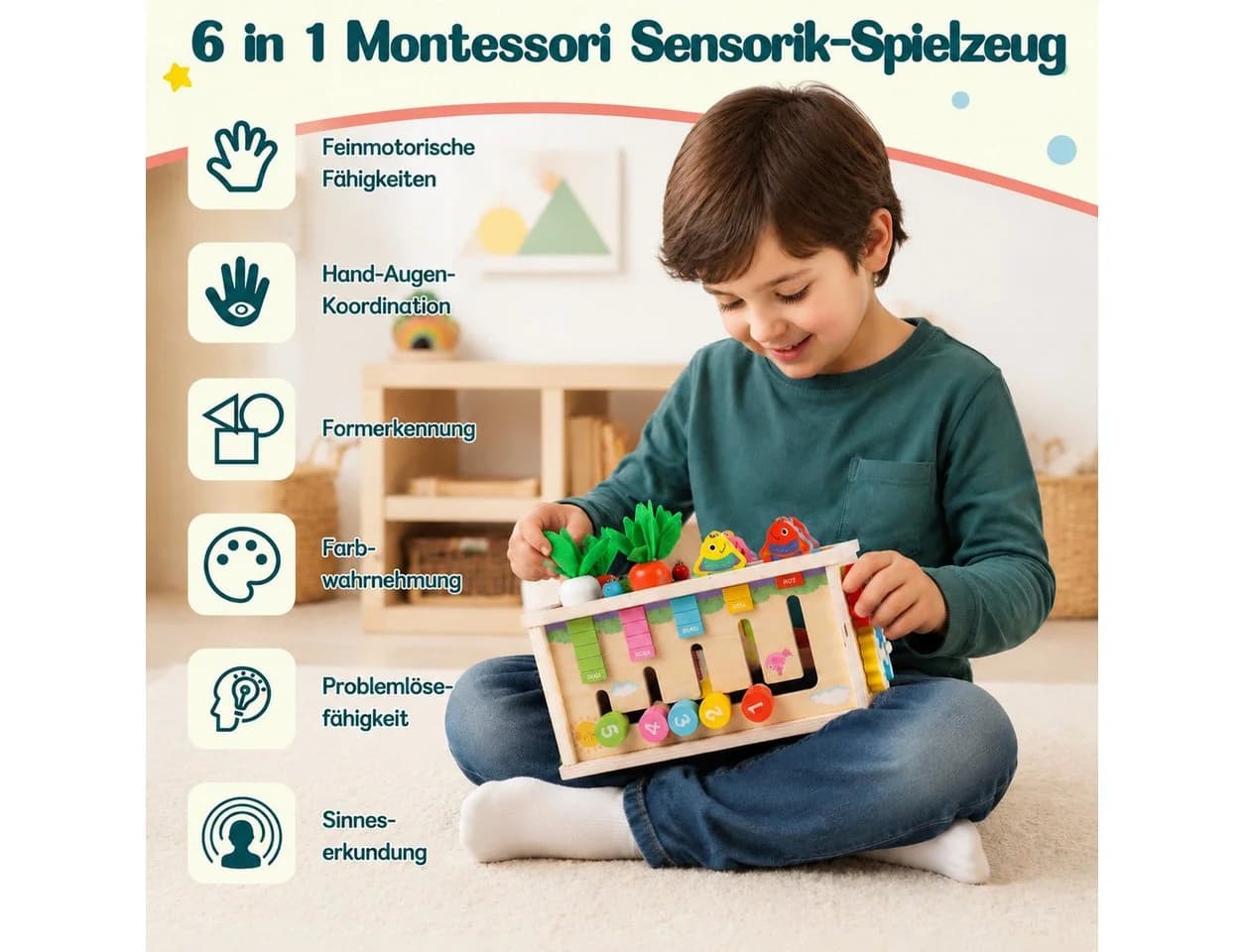 Flintry 6-in-1 Montessori Lernspielzeug aus Massivholz - Bild 5