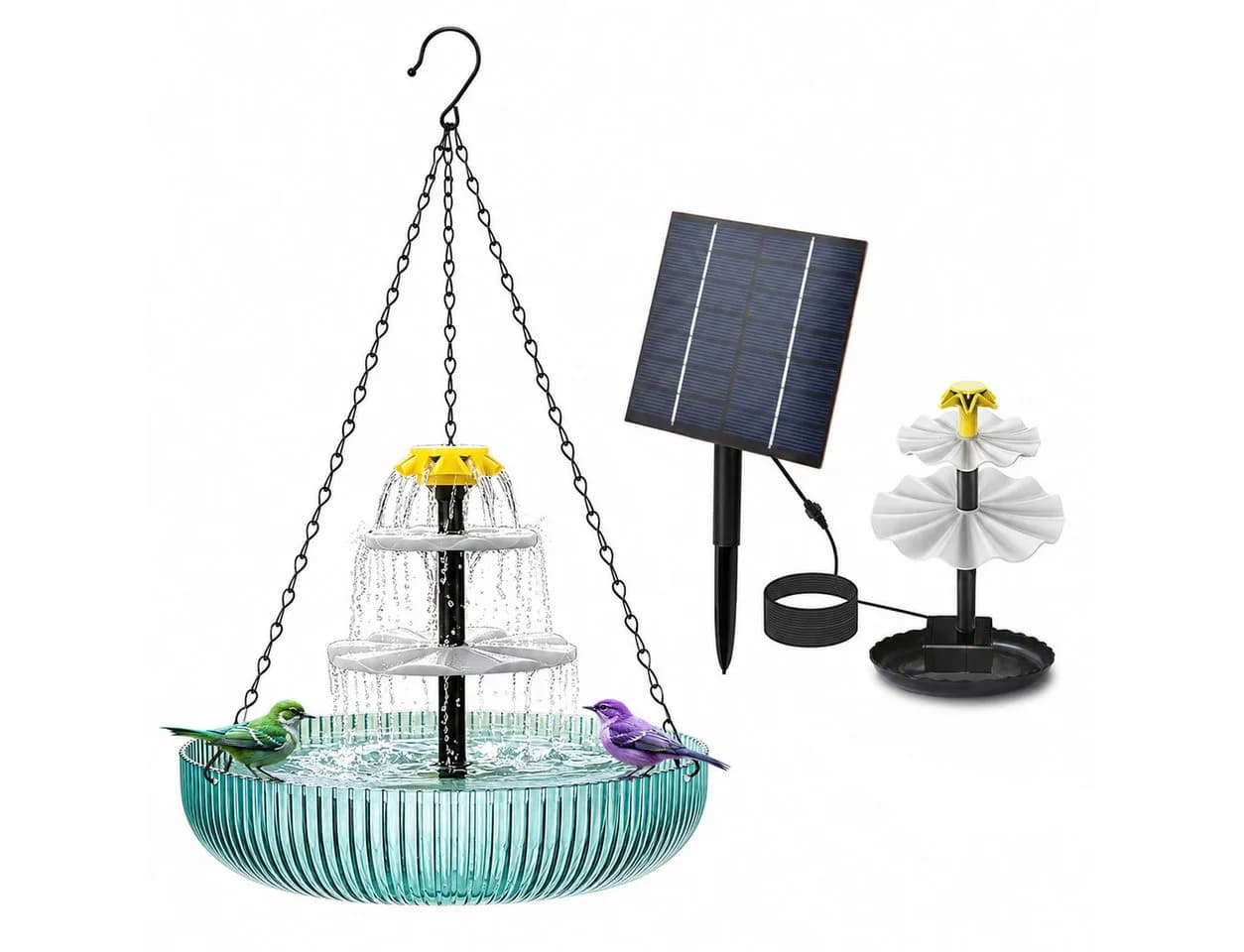 Srvillg Solar Vogeltränke Hängend 3-stufige Kaskade mit Pumpe - Bild 2