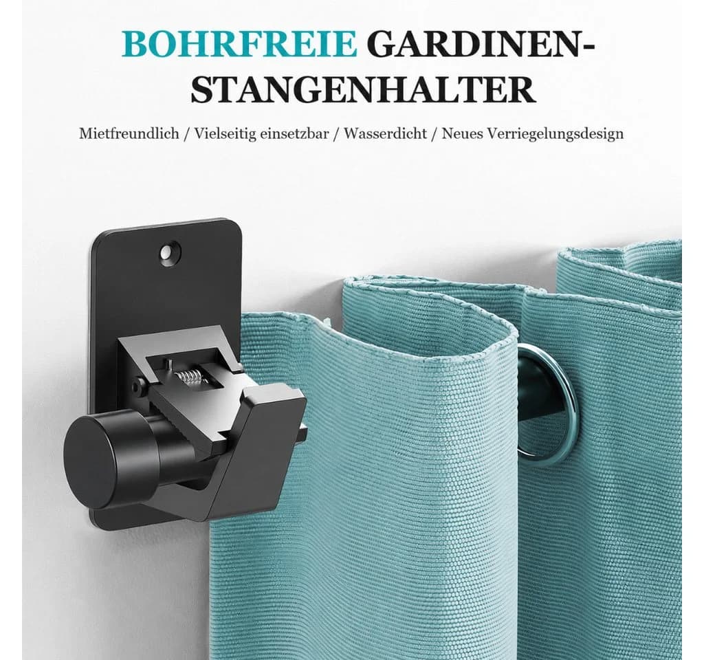 Diwzbyn Gardinenstangenhalter Selbstklebend Schwarz 2er/4er Set - Bild 3