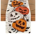 Sorvyzxn Tischläufer Halloween Weiß 33x183 cm Spinnennetz Kürbis Bild 2