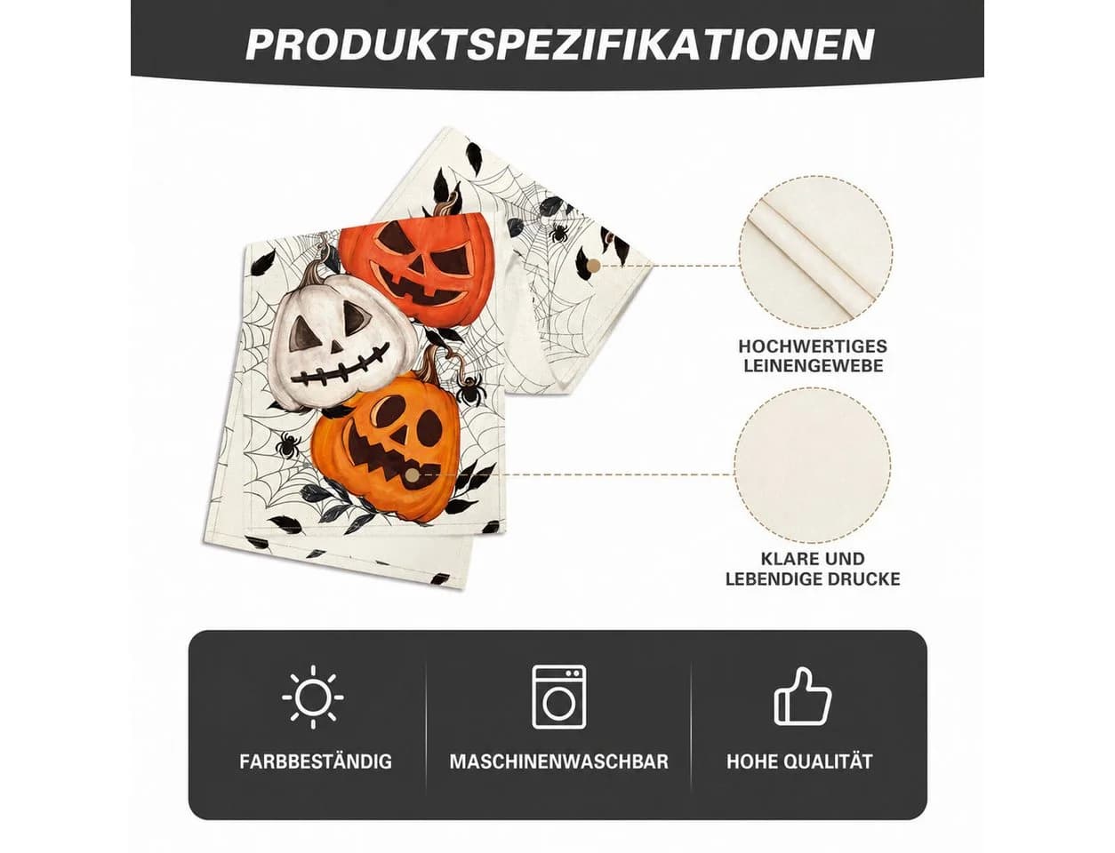 Sorvyzxn Tischläufer Halloween Weiß 33x183 cm Spinnennetz Kürbis - Bild 4