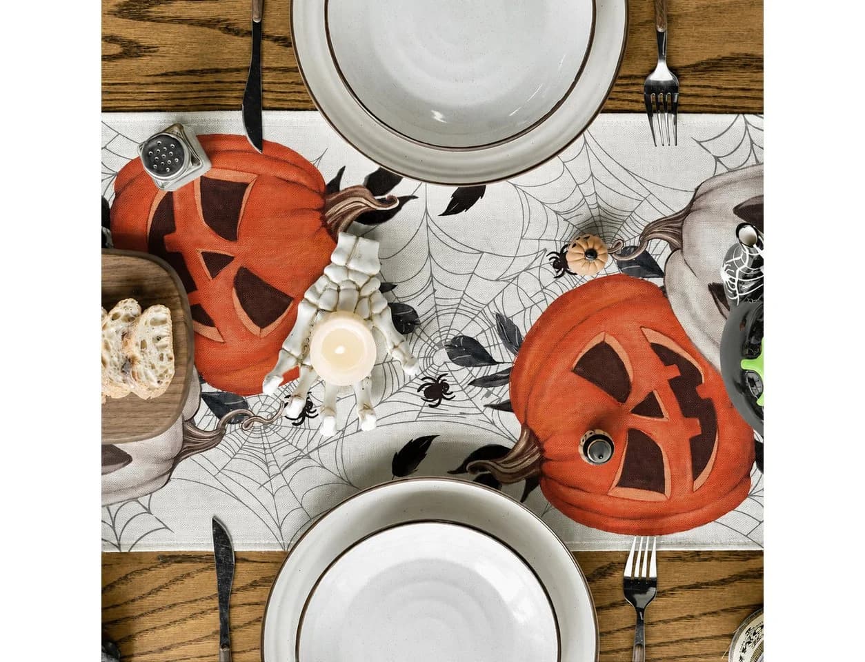 Sorvyzxn Tischläufer Halloween Weiß 33x183 cm Spinnennetz Kürbis - Bild 5