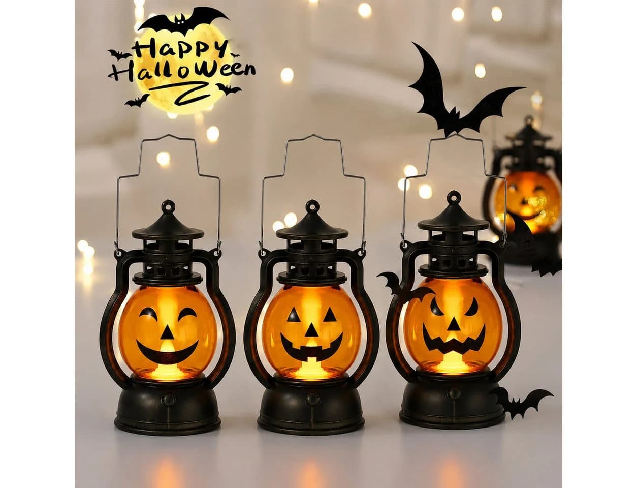 nsihing LED Laterne Halloween Kürbislaternen 3er Set Orange
