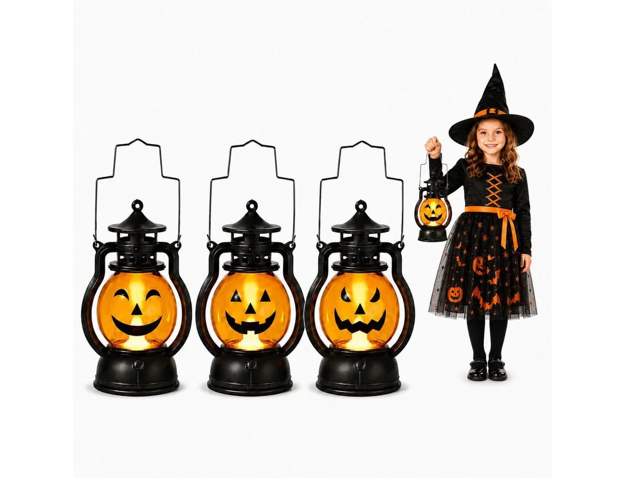 nsihing LED Laterne Halloween Kürbislaternen 3er Set Orange - Bild 2