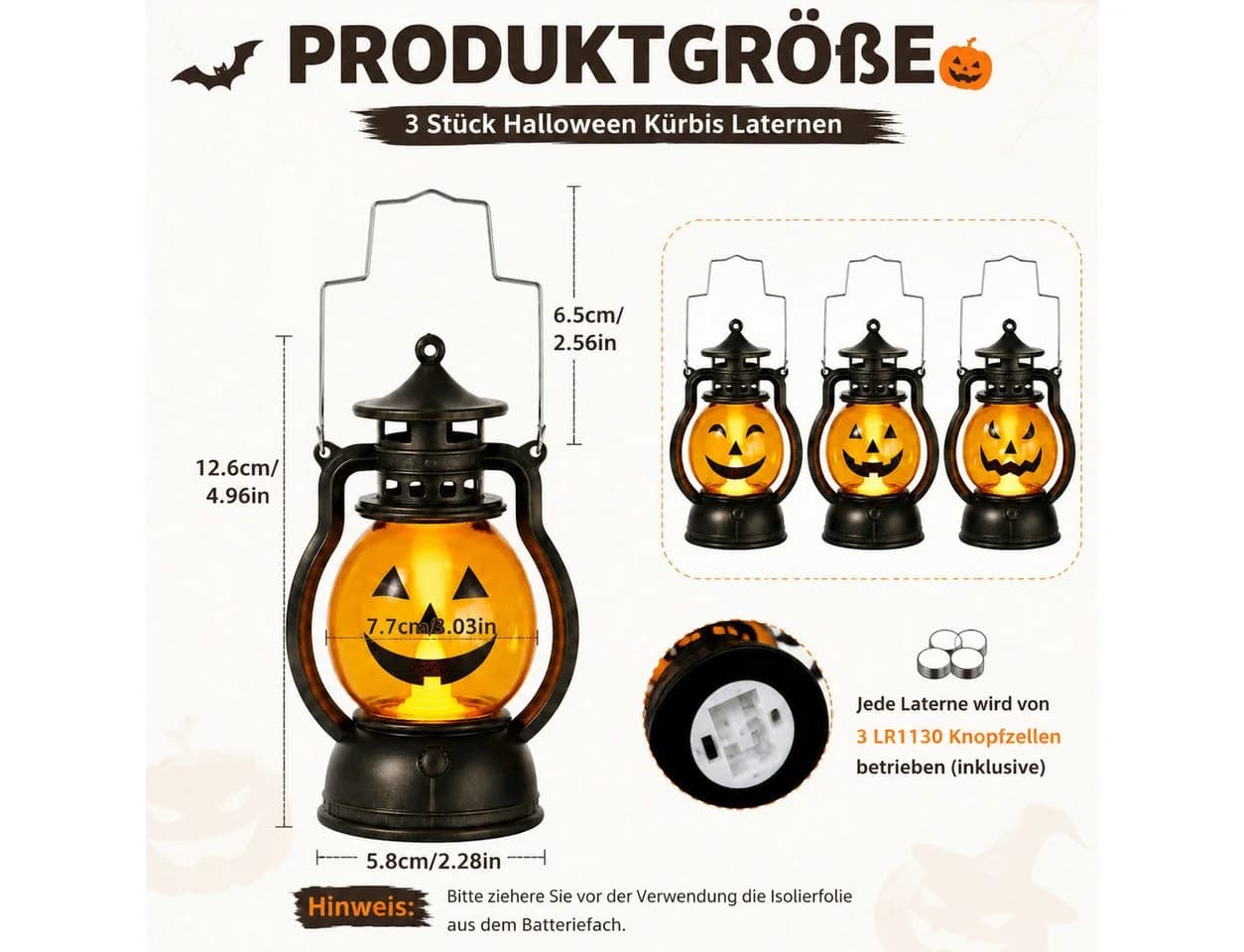 nsihing LED Laterne Halloween Kürbislaternen 3er Set Orange - Bild 3