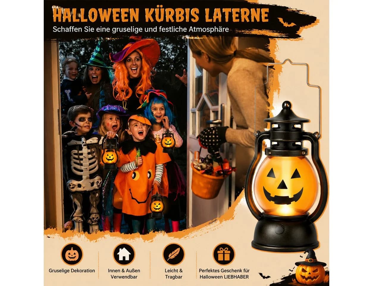 nsihing LED Laterne Halloween Kürbislaternen 3er Set Orange - Bild 5